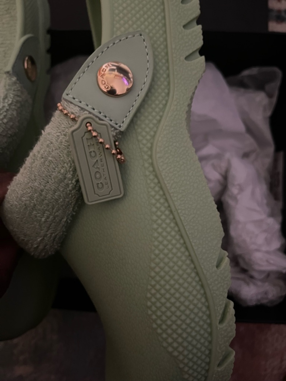 Coach Mint Green Terry Lined Slip-On Clogs - Picture 2 of 6